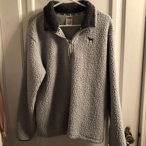 Victoria Secret Pink Grey Half Zip Sherpa